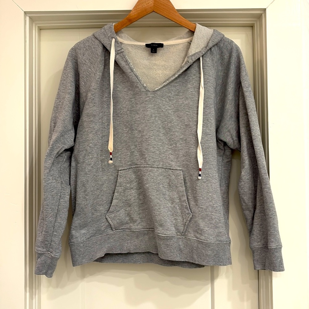 J Crew Gray Grey V-neck Surfer-Style Hoodie